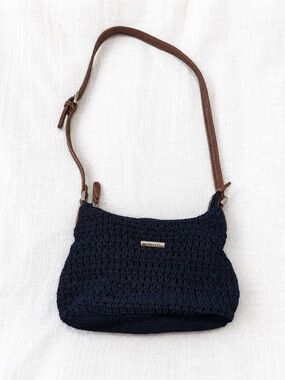 Rosetti Navy Crochet Crossbody with Brown Strap